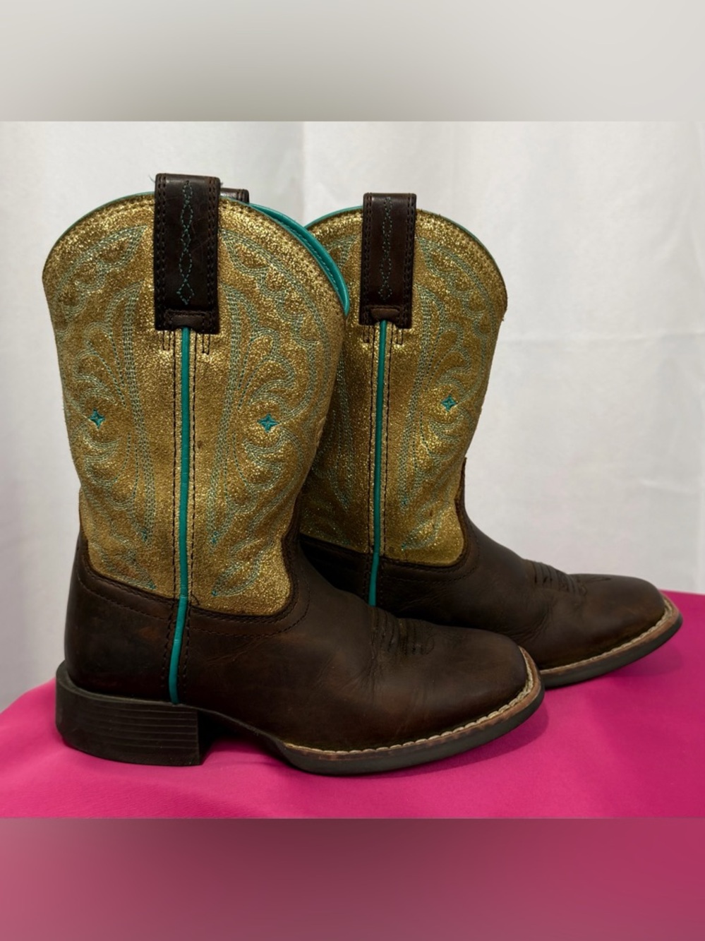 Ariat Children Little Girls Quickdraw Gold Cowboy Boots Size 9 Pre-loved !